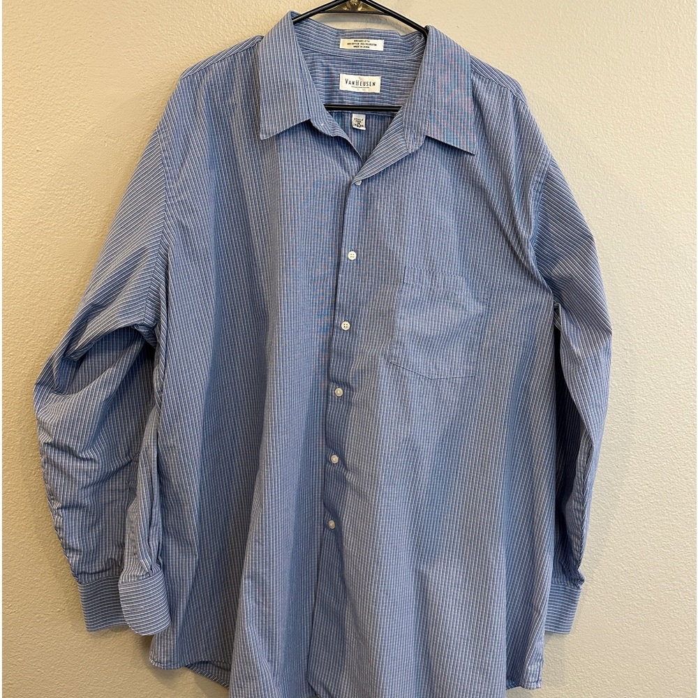 Van Heusen 19 Long Sleeve Button Down with Blue & White Stripes (Used Condition)